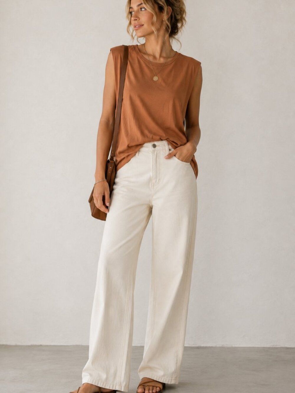 Frank & Oak Orange Sleeveless Boxy Fit Blouse Womens L Capsule Basic Minimalist